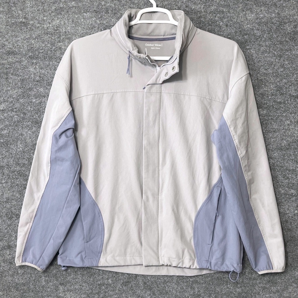 Outdoor Voices Rectrek Windbreaker Jacket Gray Blue Packable Hood Womens XL